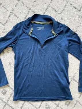 Smartwool Boy’s Blue Merino Quarter-Zip Pullover - 8-10 - Ski